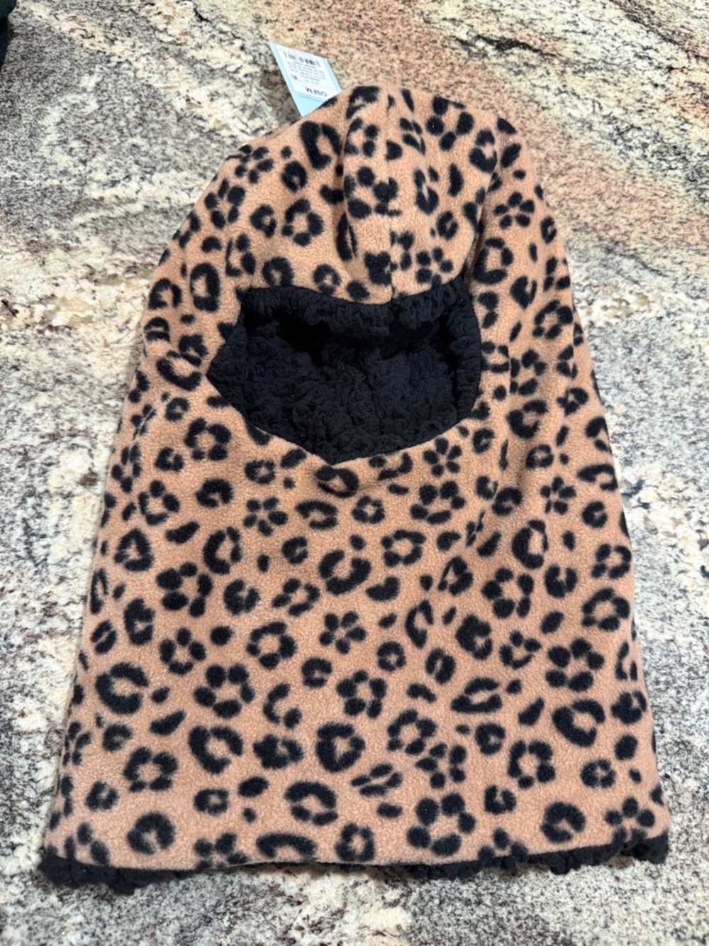 Cat & Jack Girls Leopard Print Fleece Balaclava Hat - Tan and Black